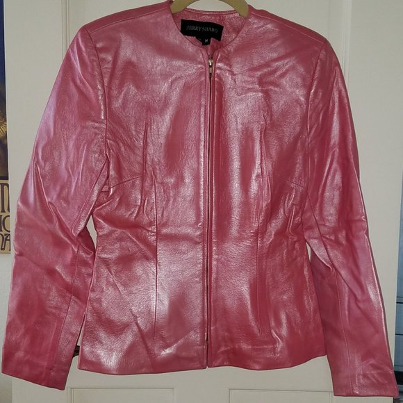 Jerry Shabo Pearlized Pink Leather Jacket - Picture 1 of 9